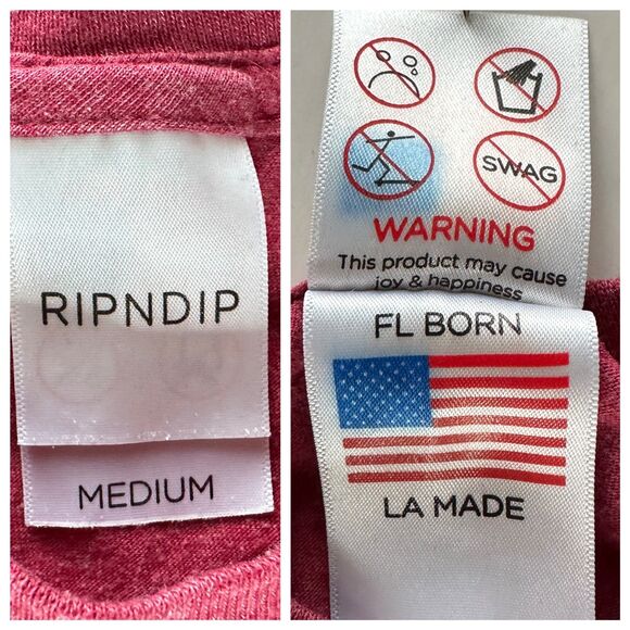 RIPNDIP Nerm in Single Breast Pocket Tee Sz Medium in Brick Red USA Made 19 x 26 - Picture 8 of 8